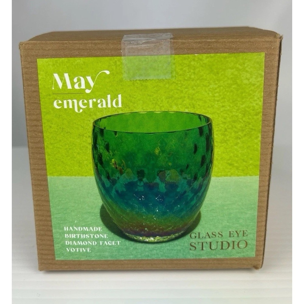 Glass Eye Studio Birthstone Collection Diamond Facet  Votive‎ Candle May Emerald